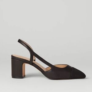 Ann Taylor Black Slingback Leather Cap Toe Mixed Media Block Heels Size 9